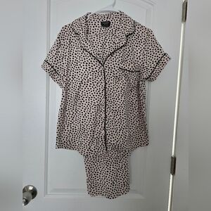 Kate Spade Black and Light Pink Polka Dot Capri Pajama Set